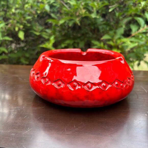 Vintage Bitossi Red Glazed Ceramic Ashtray Italian Mid Century Modern Pottery - Picture 5 of 14